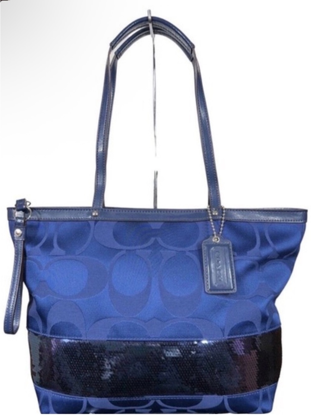 Coach Navy Blue Signature Tote with Sequin Band